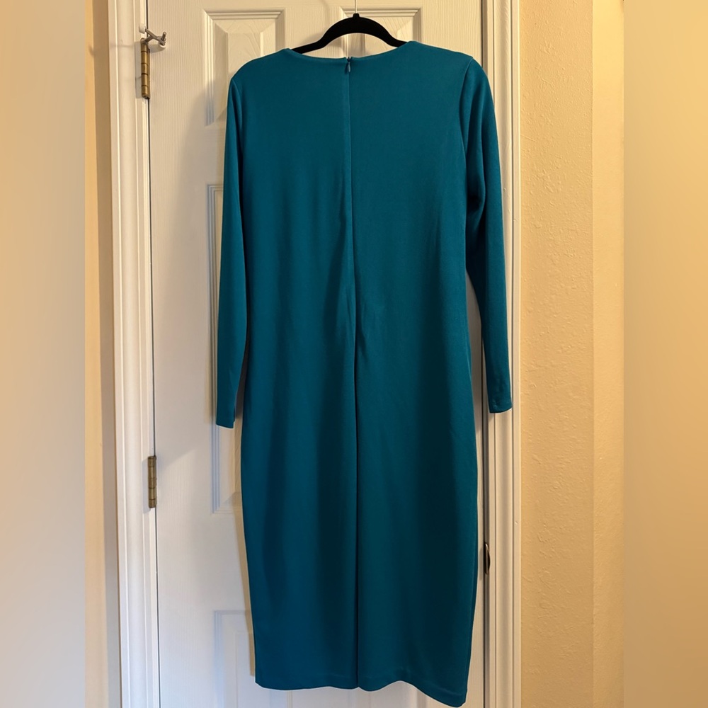 Like New Donna Karan Teal Long Midi Dress with Gold Waist Detail - Size Medium - Picture 5 of 5